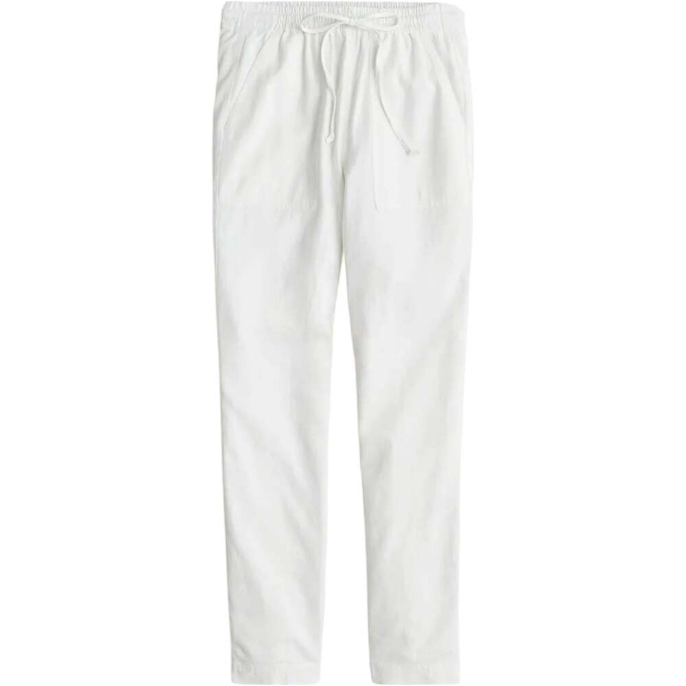 J.Crew Seaside Pants Linen Straight Pockets Elastic Waist Drawstring White M